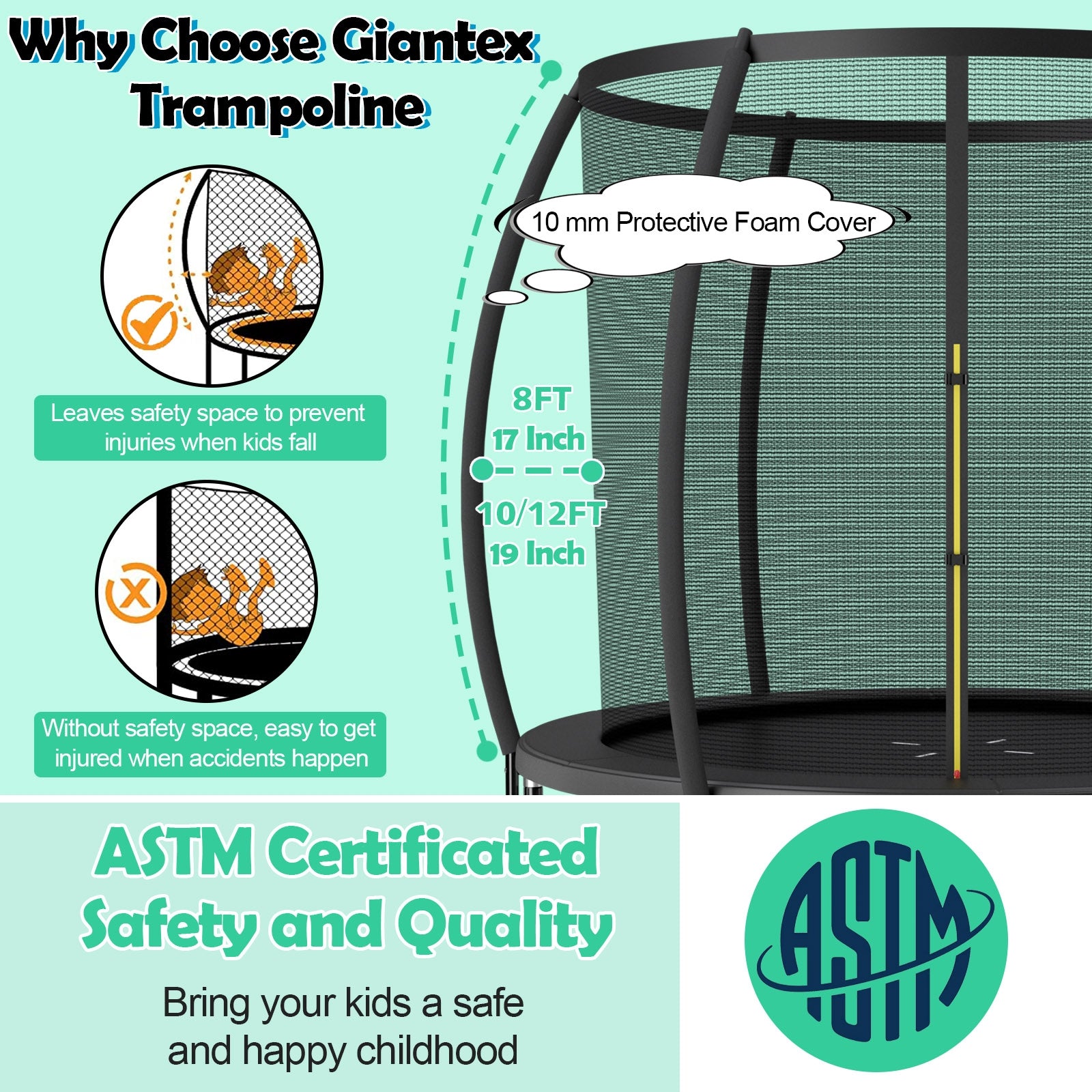 10 Feet ASTM Approved Recreational Trampoline with Ladder, Black Trampolines at Gallery Canada