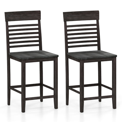 Dining Chair Set of 2 with Footrests and Solid Wood Frame, Gray