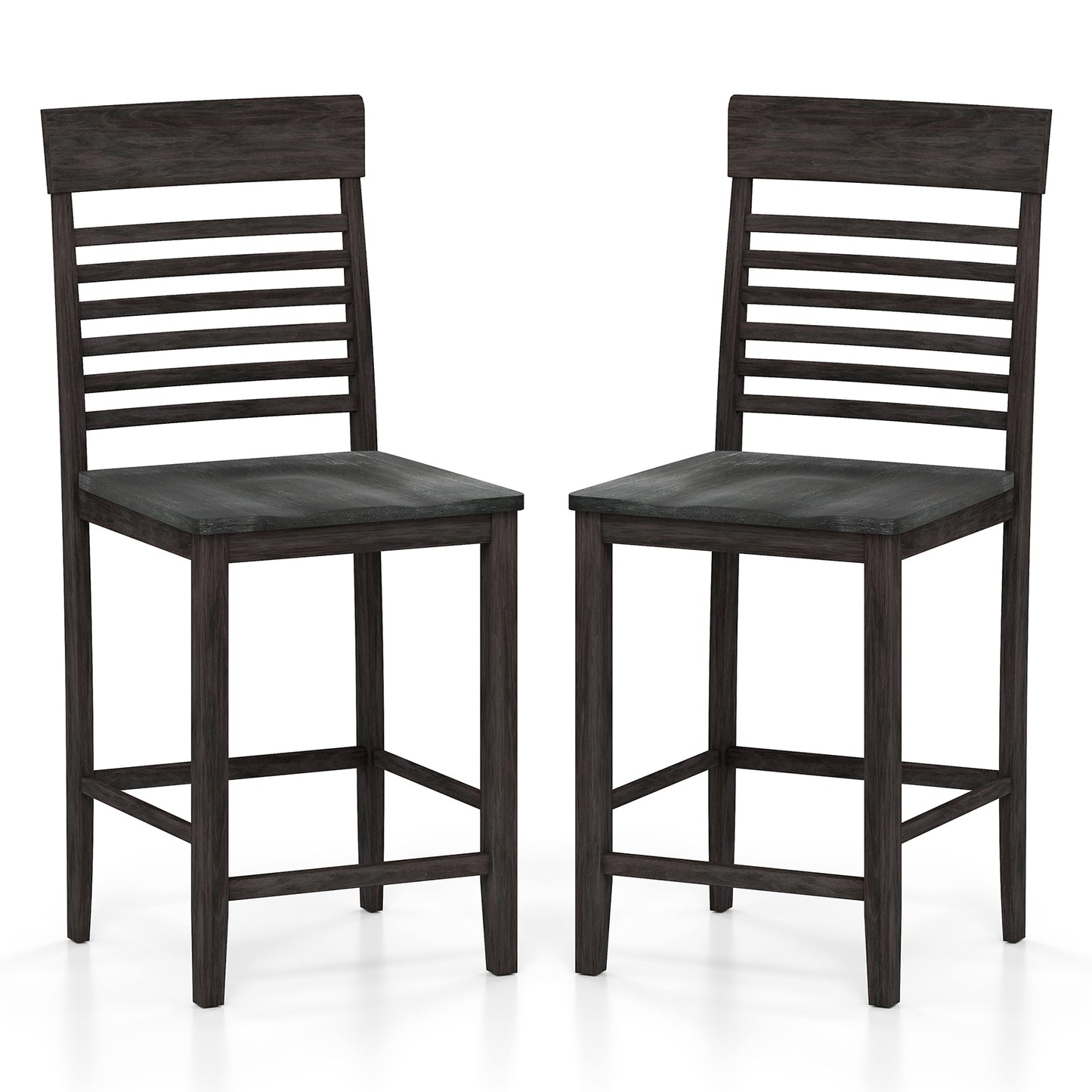 Dining Chair Set of 2 with Footrests and Solid Wood Frame, Gray Dining Chairs at Gallery Canada