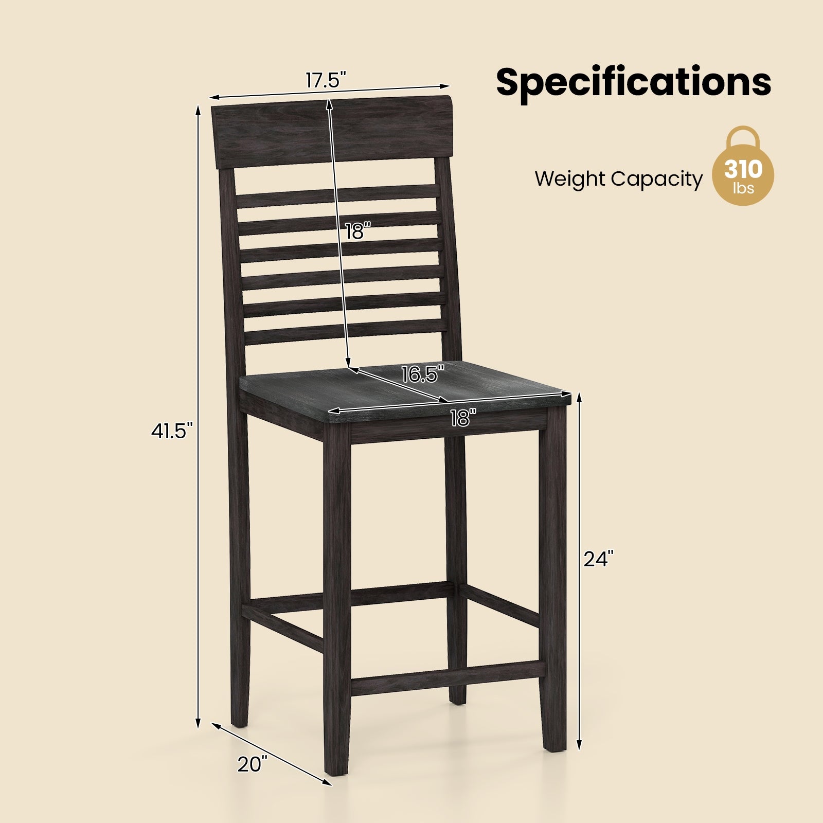 Dining Chair Set of 2 with Footrests and Solid Wood Frame, Gray Dining Chairs at Gallery Canada