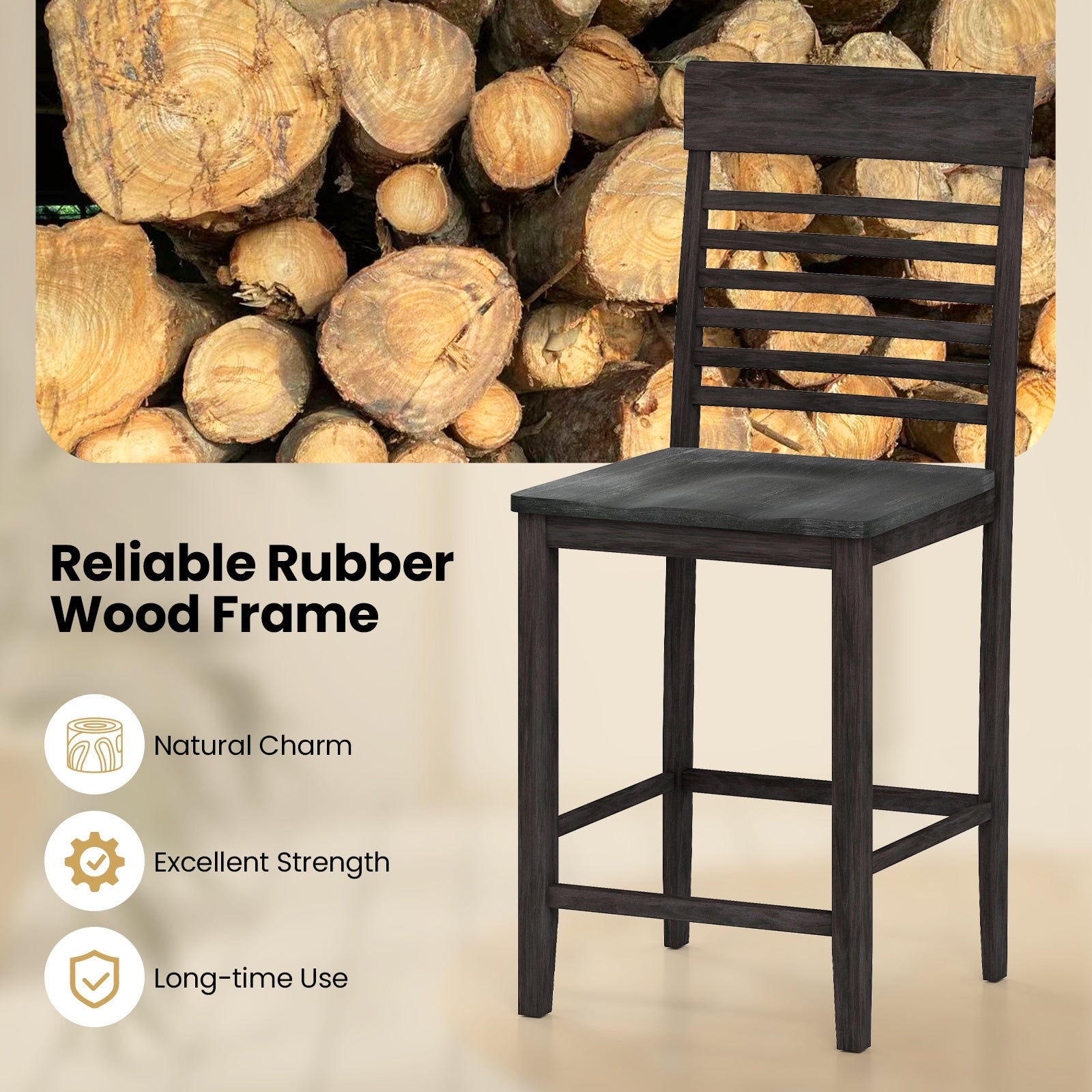 Dining Chair Set of 2 with Footrests and Solid Wood Frame, Gray Dining Chairs at Gallery Canada