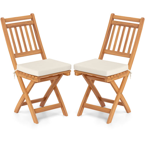 Patio Folding Chairs Set of 2 with Soft Seat Cushion-B, White