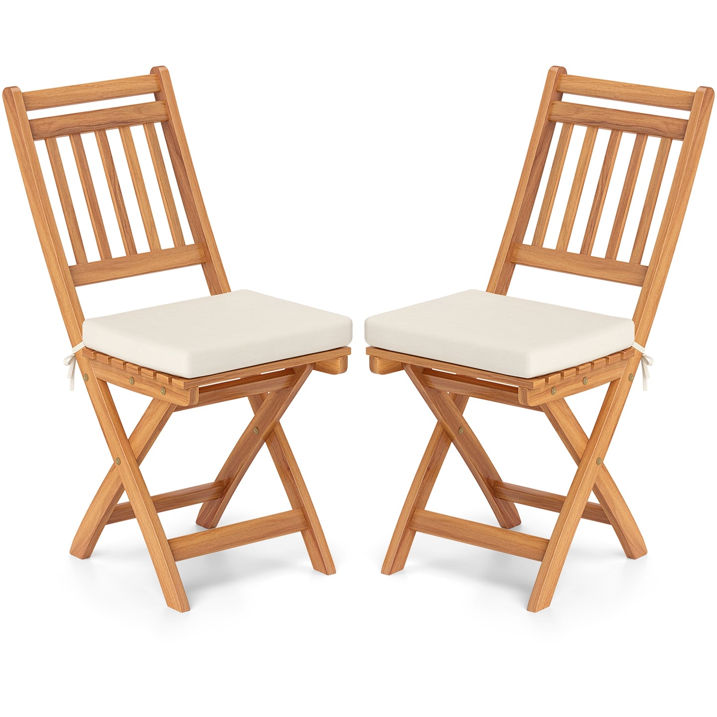 Folding Chairs, Set of 2, Soft Seat Cushion, White