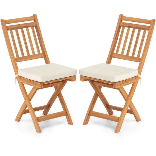 Folding Chairs, Set of 2, Soft Seat Cushion, White