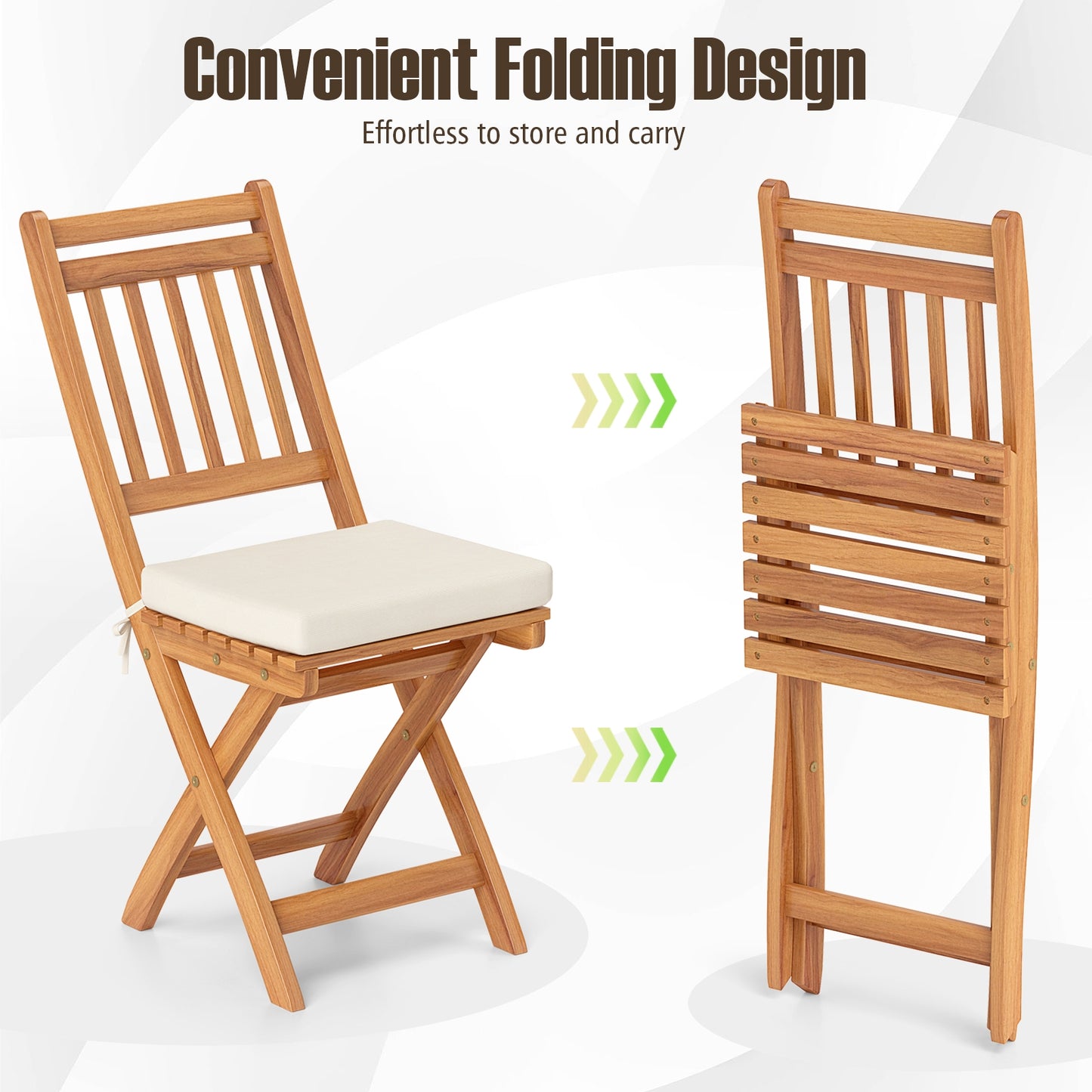 Patio Folding Chairs Set of 2 with Soft Seat Cushion-B, White Patio Dining Chairs at Gallery Canada