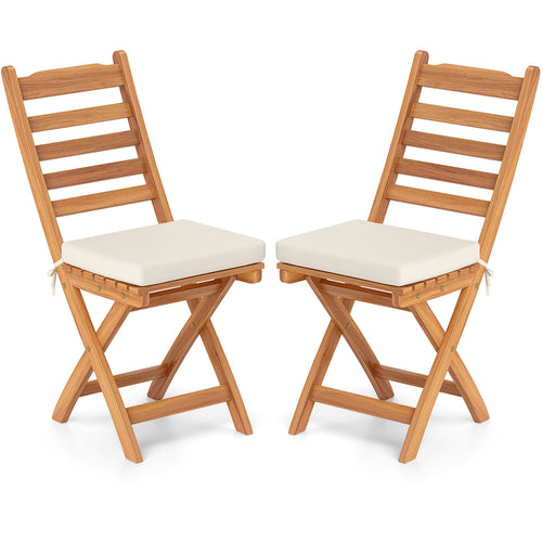 Patio Folding Chairs Set of 2 with Soft Seat Cushion-A, White