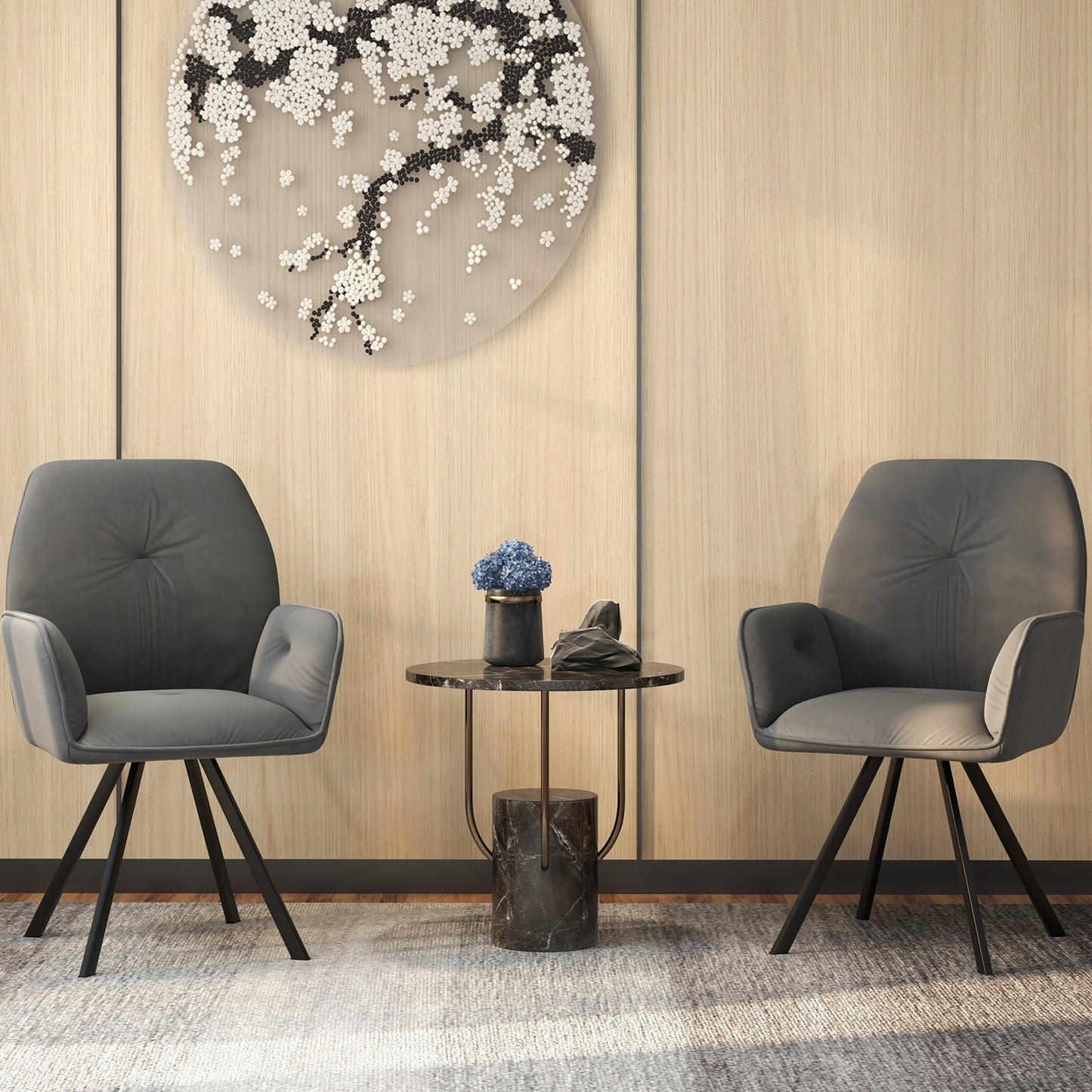 Set of 2 Swivel Accent Arm Chairs with Metal Legs and Wide Back, Gray Accent Chairs at Gallery Canada