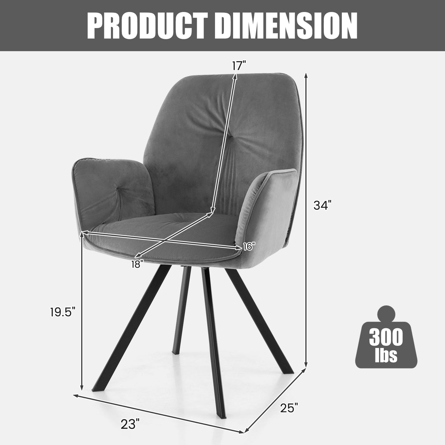 Set of 2 Swivel Accent Arm Chairs with Metal Legs and Wide Back, Gray Accent Chairs at Gallery Canada