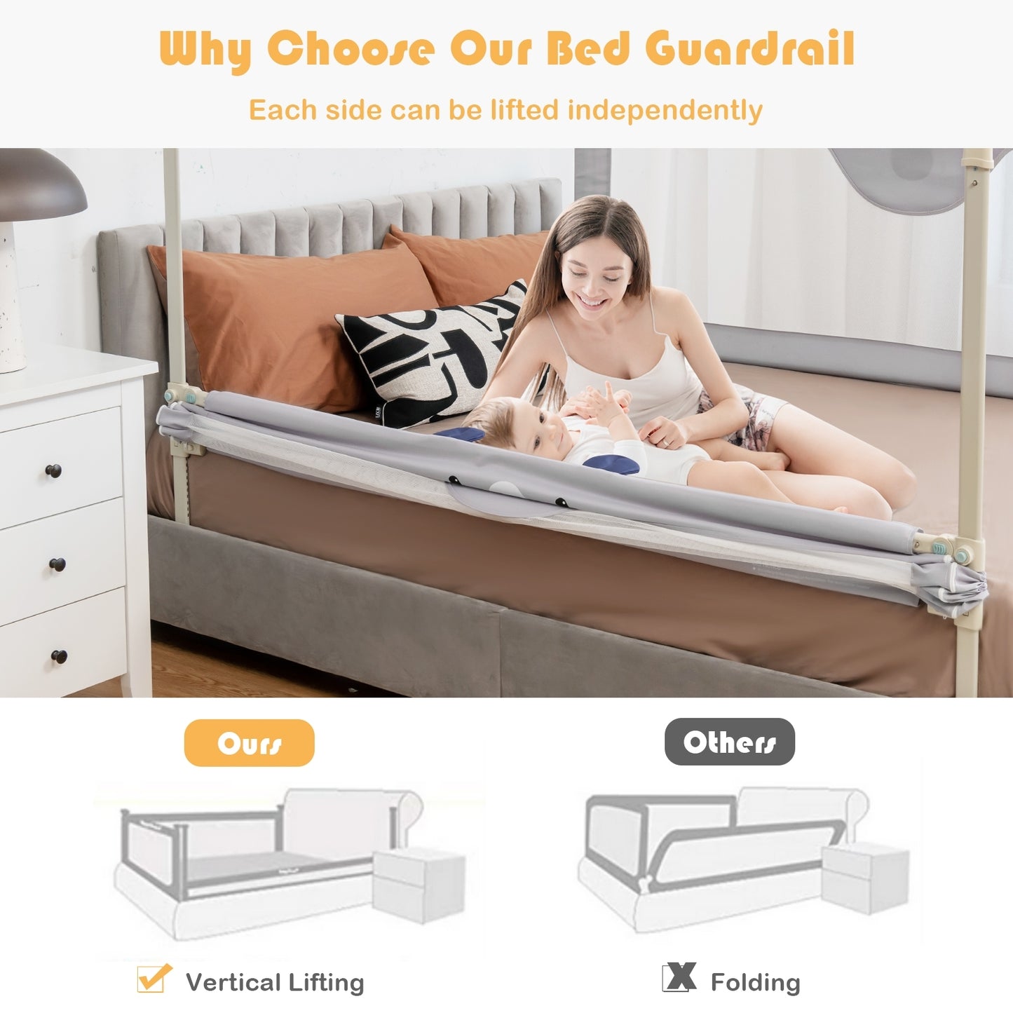 Vertical Lifting Baby Bedrail Guard, Lock-M, Gray Bed Rails at Gallery Canada