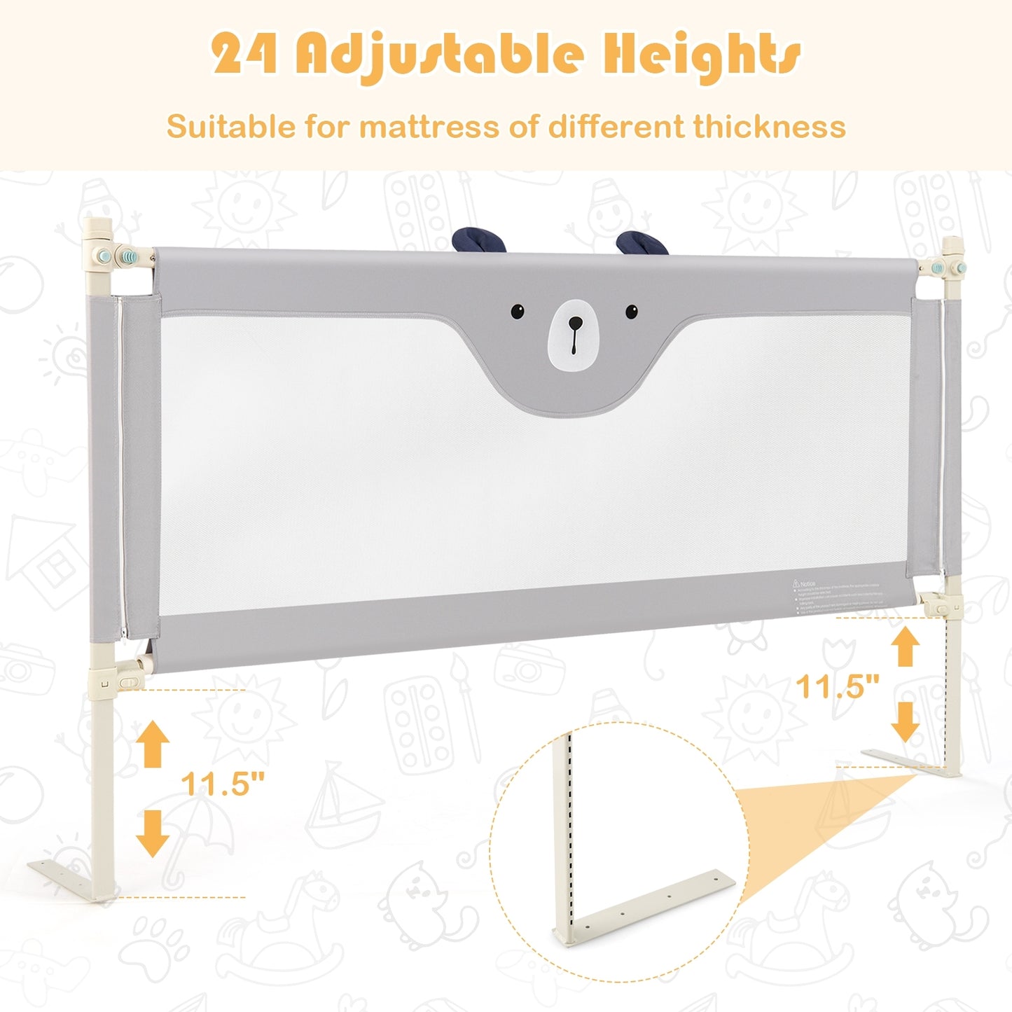Vertical Lifting Baby Bedrail Guard, Lock-M, Gray Bed Rails at Gallery Canada