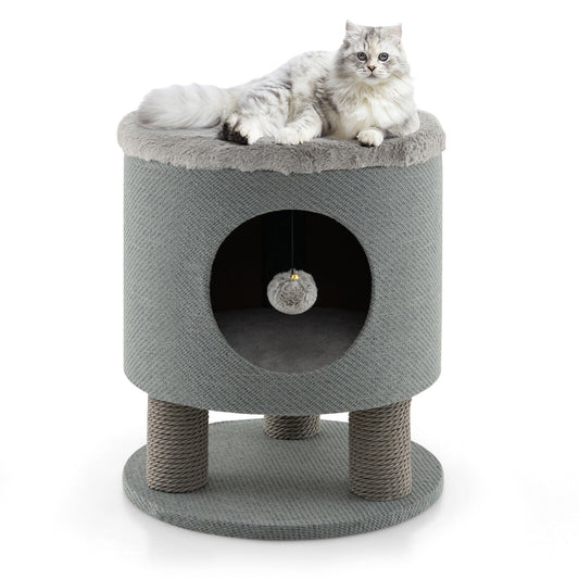 3-in-1 Cat Condo Stool, Kitty Bed, Scratching Posts, Plush Ball Toy, Gray Cat Trees Condos & Scratchers Gray at Gallery Canada