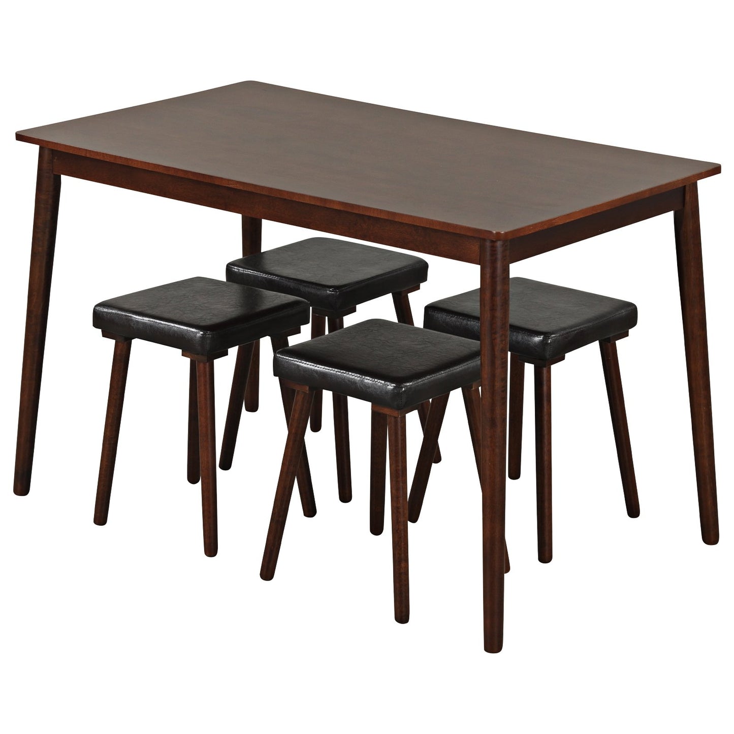 5 Piece Dining Table Set for 4 with 4 Upholstered Stools and Rubber Wood Legs, Brown Dining Room Sets at Gallery Canada