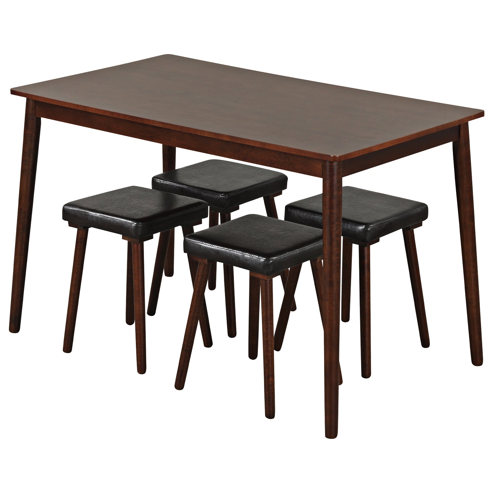 5 Piece Dining Table Set For 4, 4 Upholstered Stools, Rubber Wood Legs, Brown Dining Room Sets at Gallery Canada