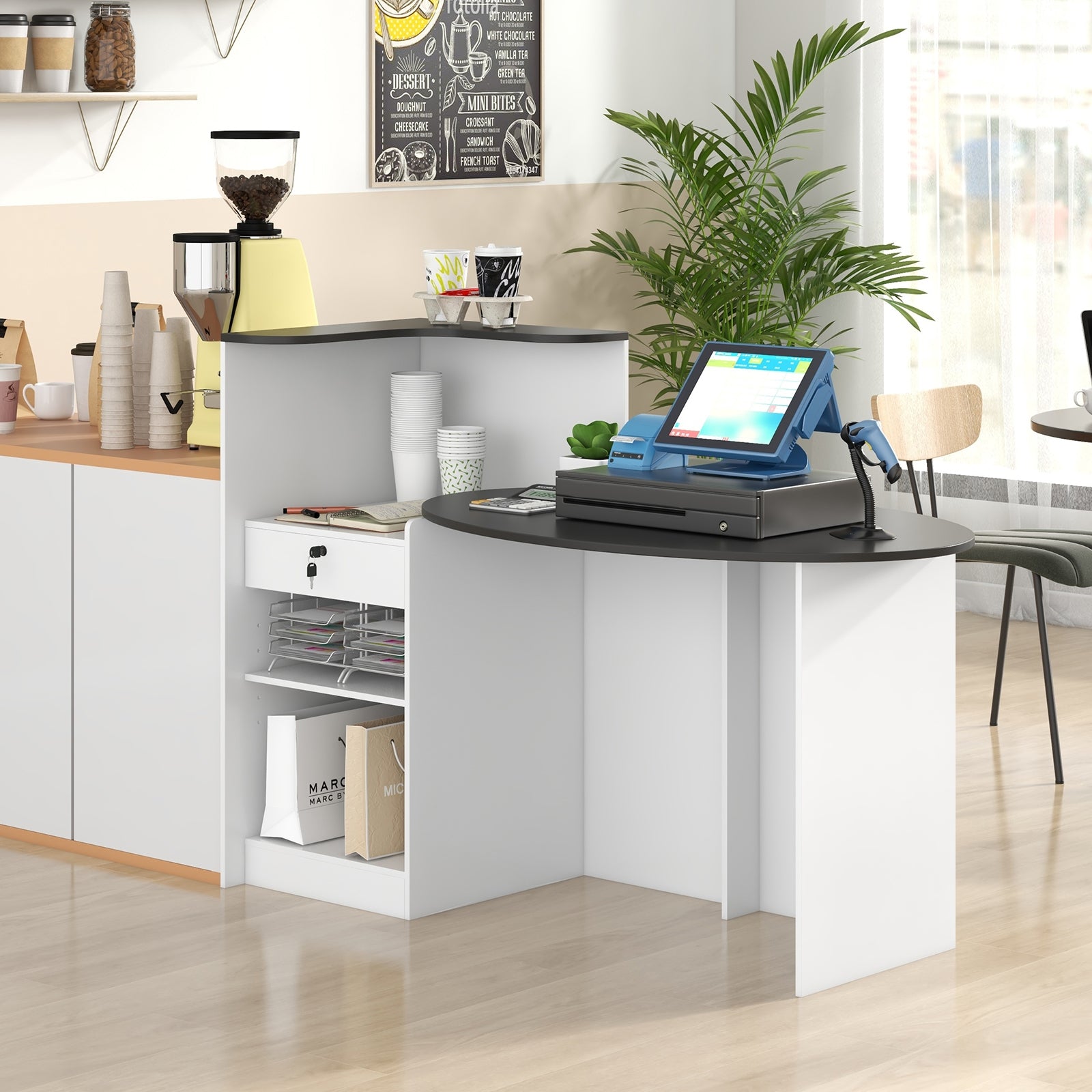 Modern Reception Desk Front Counter Desk with Oval Tabletop, Black Computer Desks at Gallery Canada