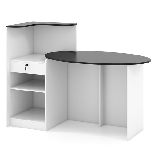 Modern Reception Desk Front Counter Desk with Oval Tabletop, Black
