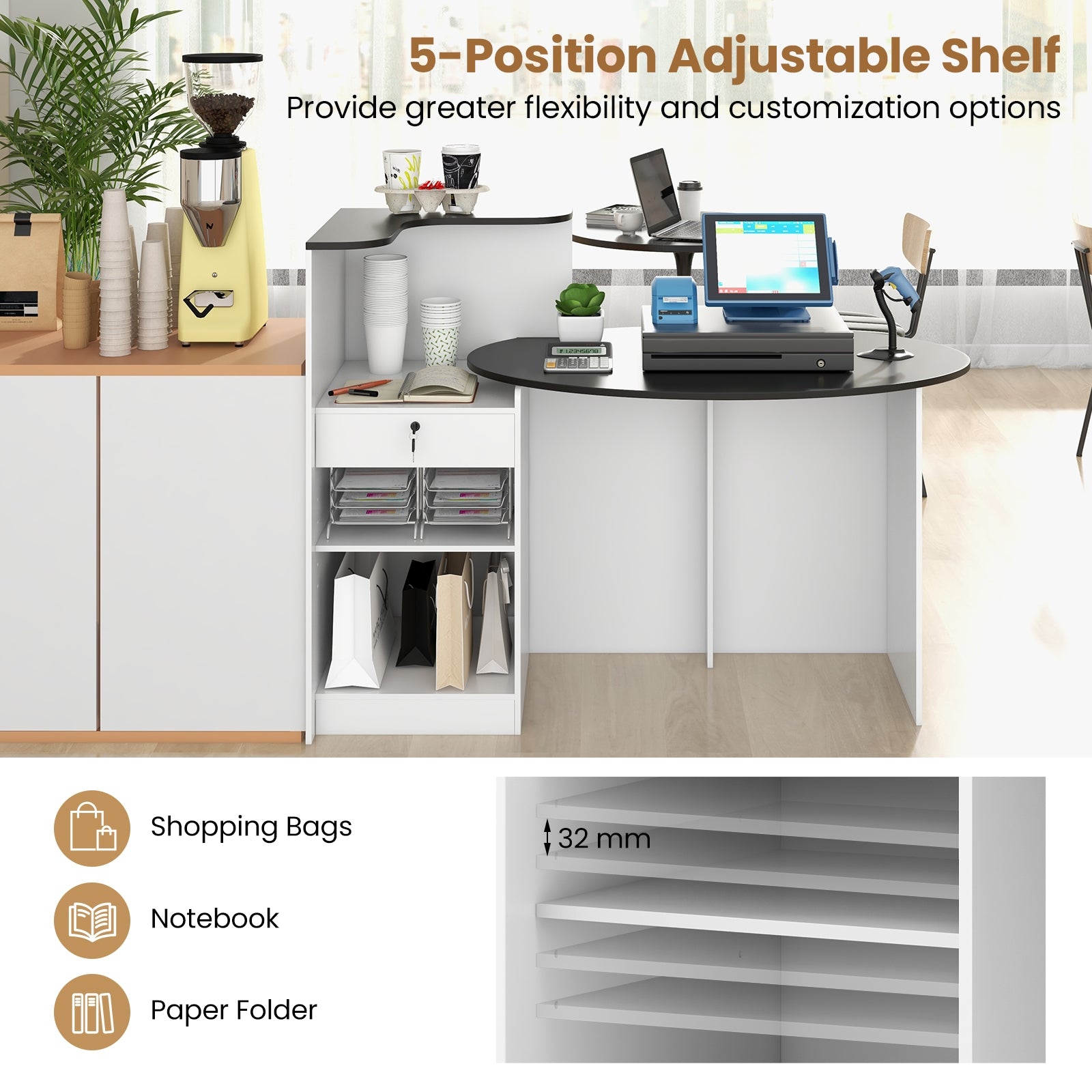 Modern Reception Desk Front Counter Desk with Oval Tabletop, Black Computer Desks at Gallery Canada