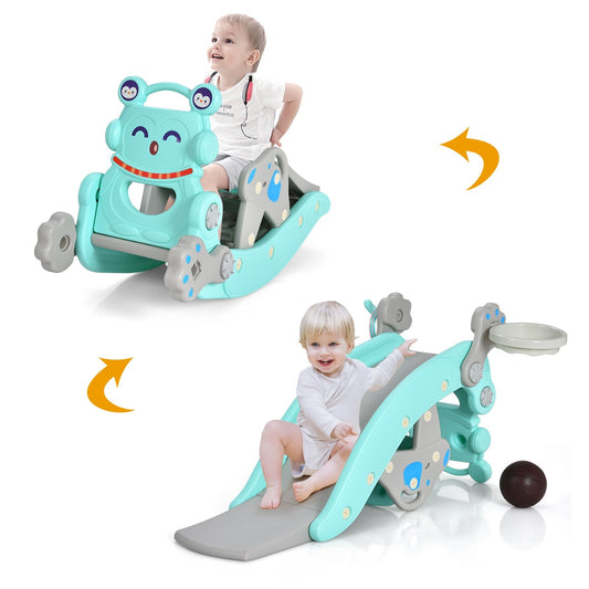 4-in-1 Rocking Horse and Slide Set for Kids, Blue