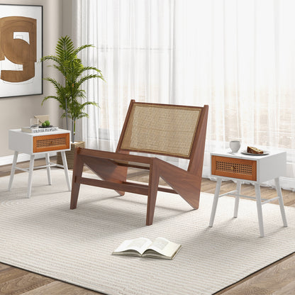 Rattan Nightstand Mid Century Modern Accent Table with Drawer, White Nightstands at Gallery Canada