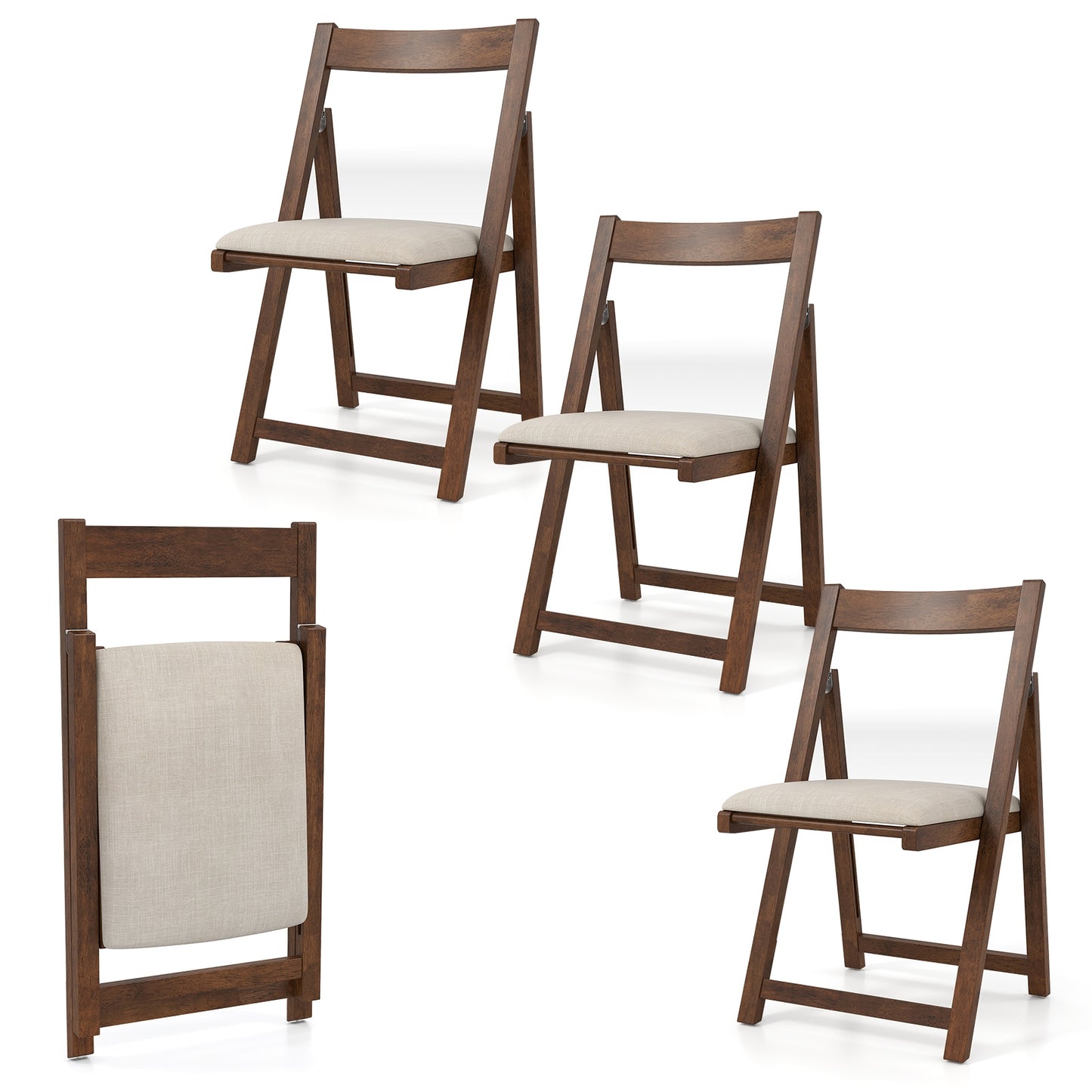 Folding Upholstered Dining Chair Set of 4 with Curved Backrest, Walnut Dining Chairs Walnut at Gallery Canada
