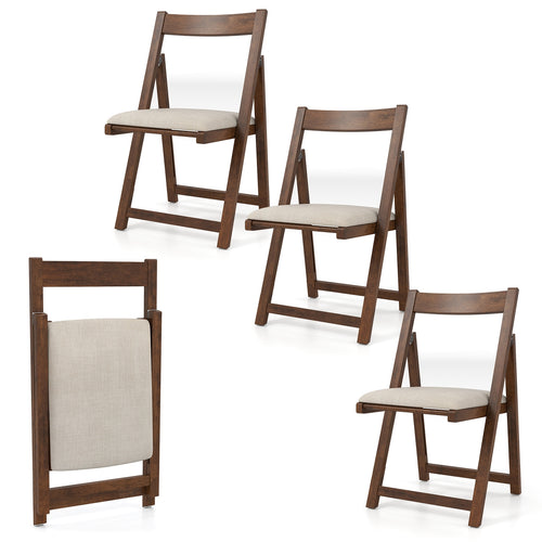 Folding Upholstered Dining Chair Set of 4 with Curved Backrest, Walnut