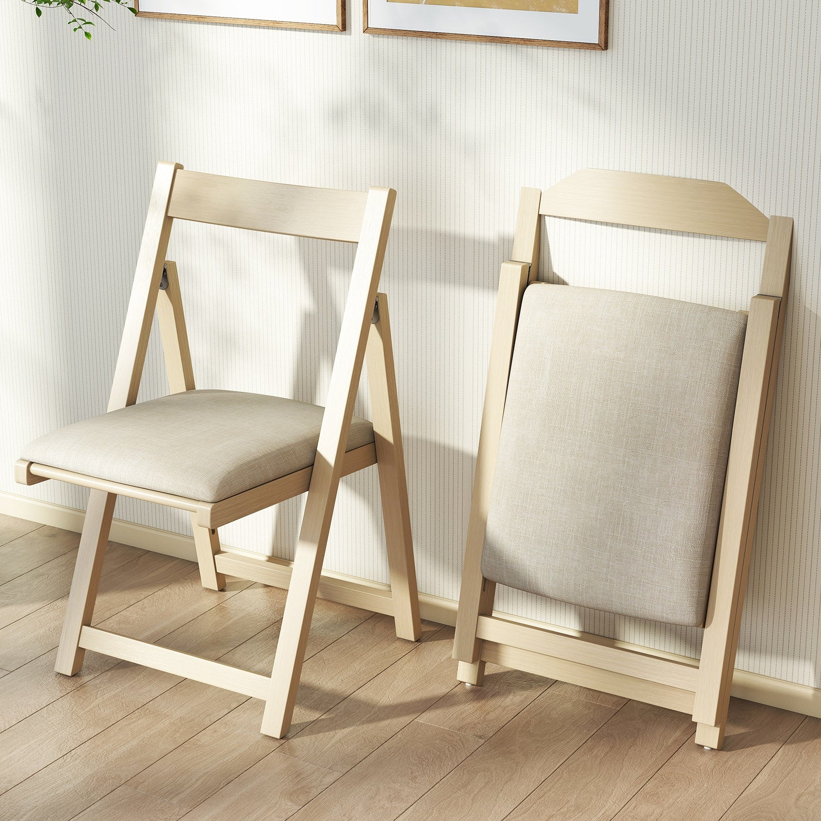 Folding Upholstered Dining Chair Set of 4 with Curved Backrest, Beige Dining Chairs at Gallery Canada