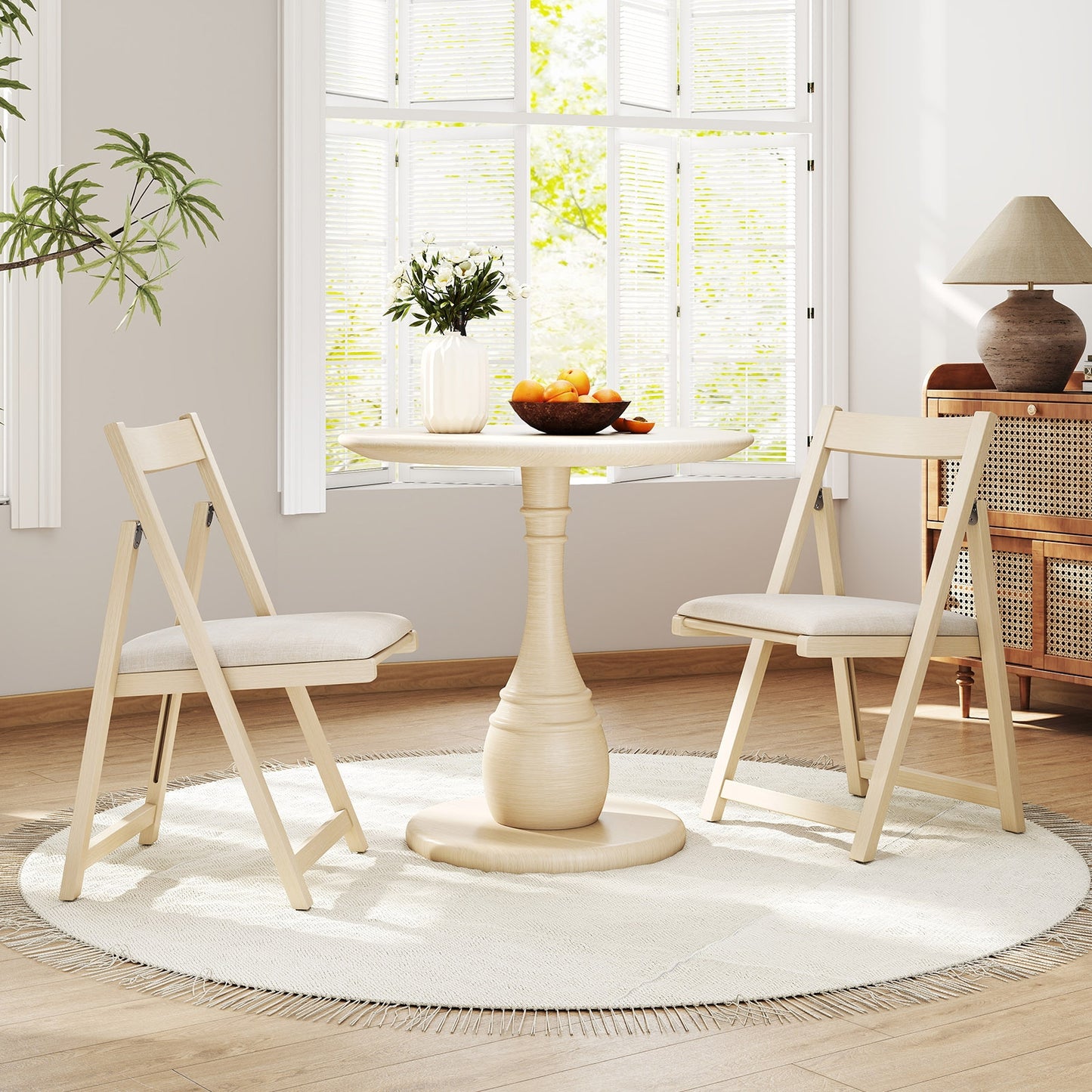 Folding Upholstered Dining Chair Set of 4 with Curved Backrest, Beige Dining Chairs at Gallery Canada