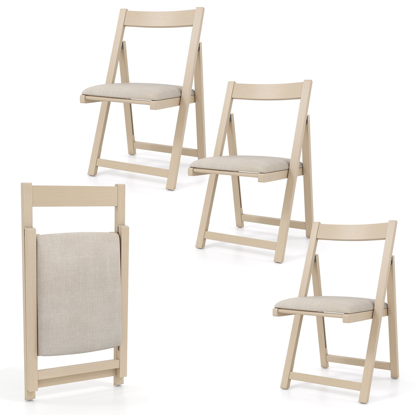 Folding Upholstered Dining Chair Set, Curved Backrest, Beige Dining Chairs Beige at Gallery Canada