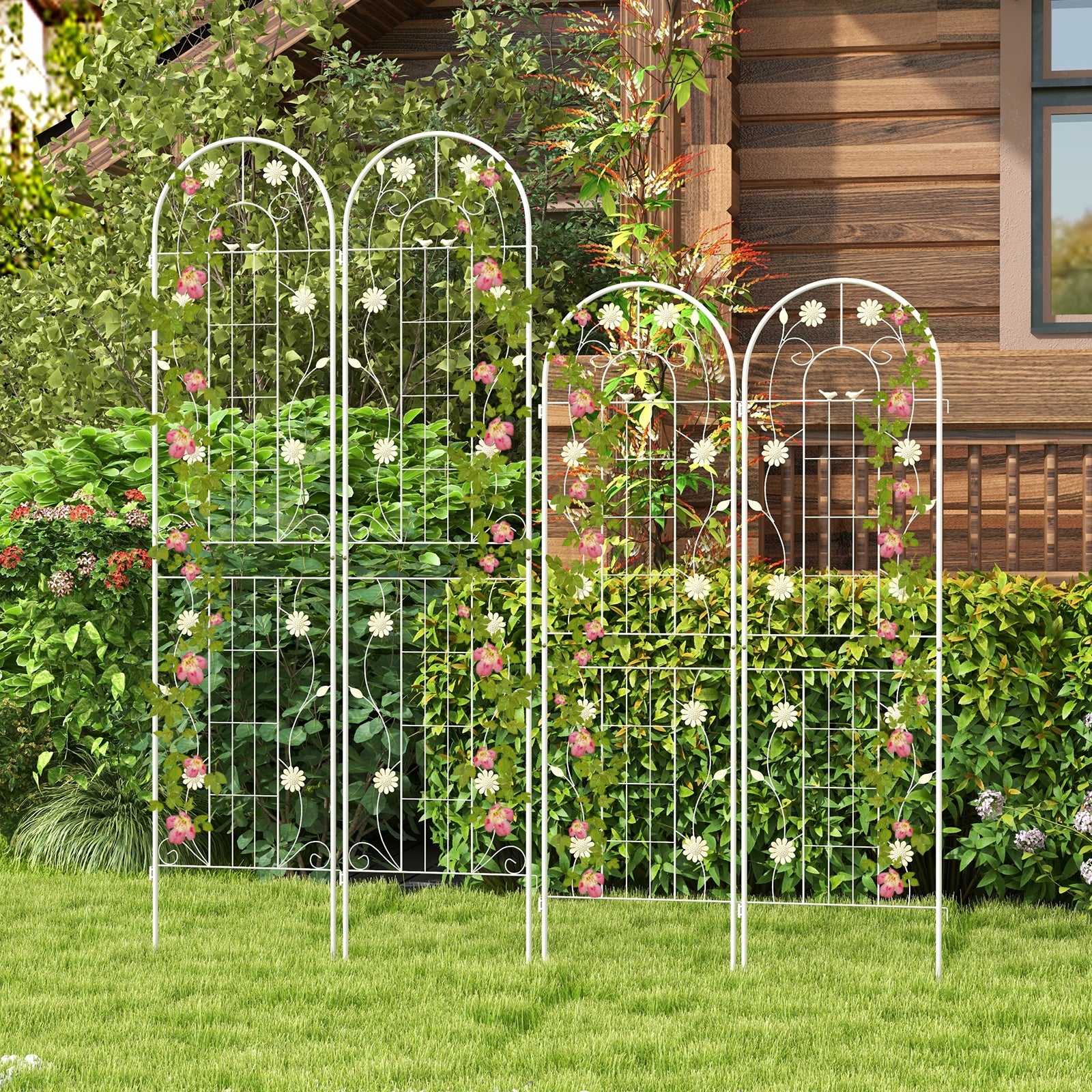 4 Pack 71 x 20 Inches Metal Garden Trellis for Climbing Plants, White Decorative Fencing & Flooring at Gallery Canada