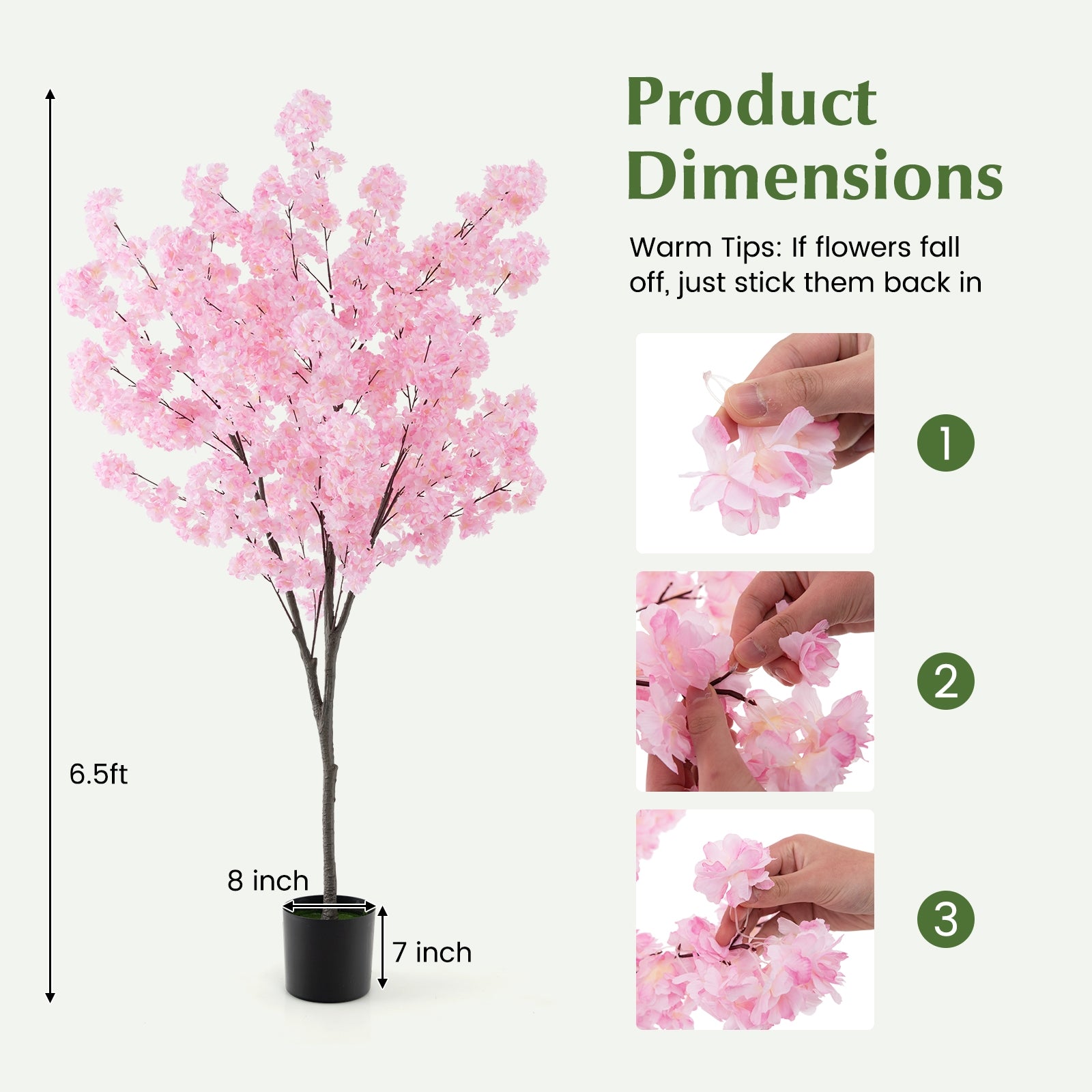 6.5 FT Tall Artificial Cherry Blossom Tree with 900 Pink Flowers, Pink Faux Plants at Gallery Canada