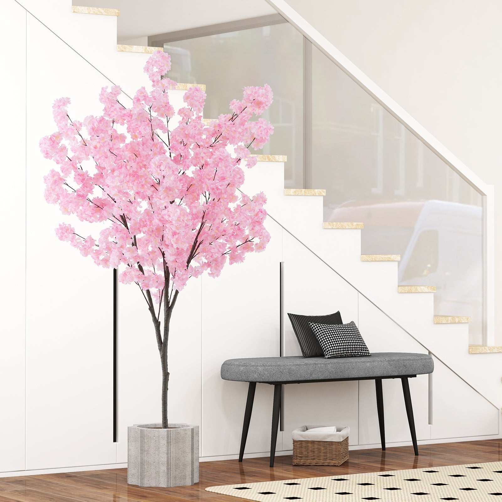6.5 FT Tall Artificial Cherry Blossom Tree with 900 Pink Flowers, Pink Faux Plants at Gallery Canada