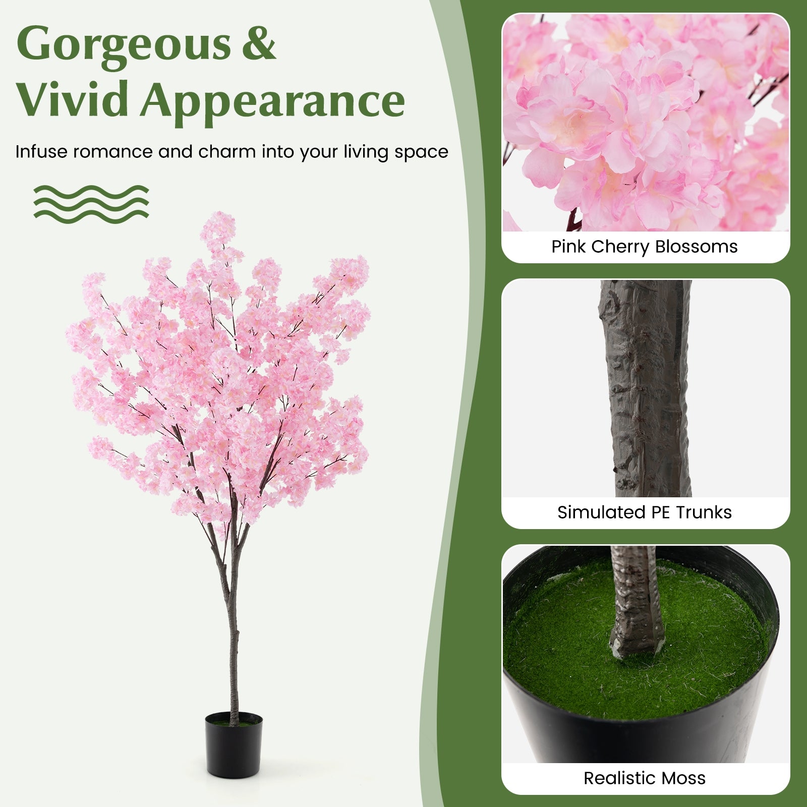6.5 FT Tall Artificial Cherry Blossom Tree with 900 Pink Flowers, Pink Faux Plants at Gallery Canada