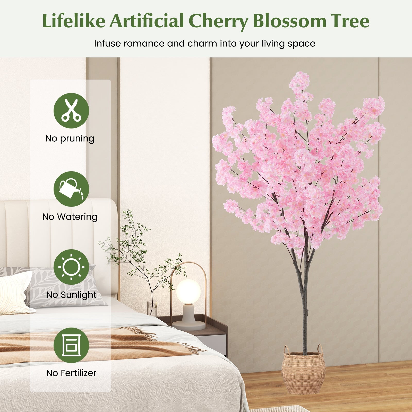 6.5 FT Tall Artificial Cherry Blossom Tree with 900 Pink Flowers, Pink Faux Plants at Gallery Canada