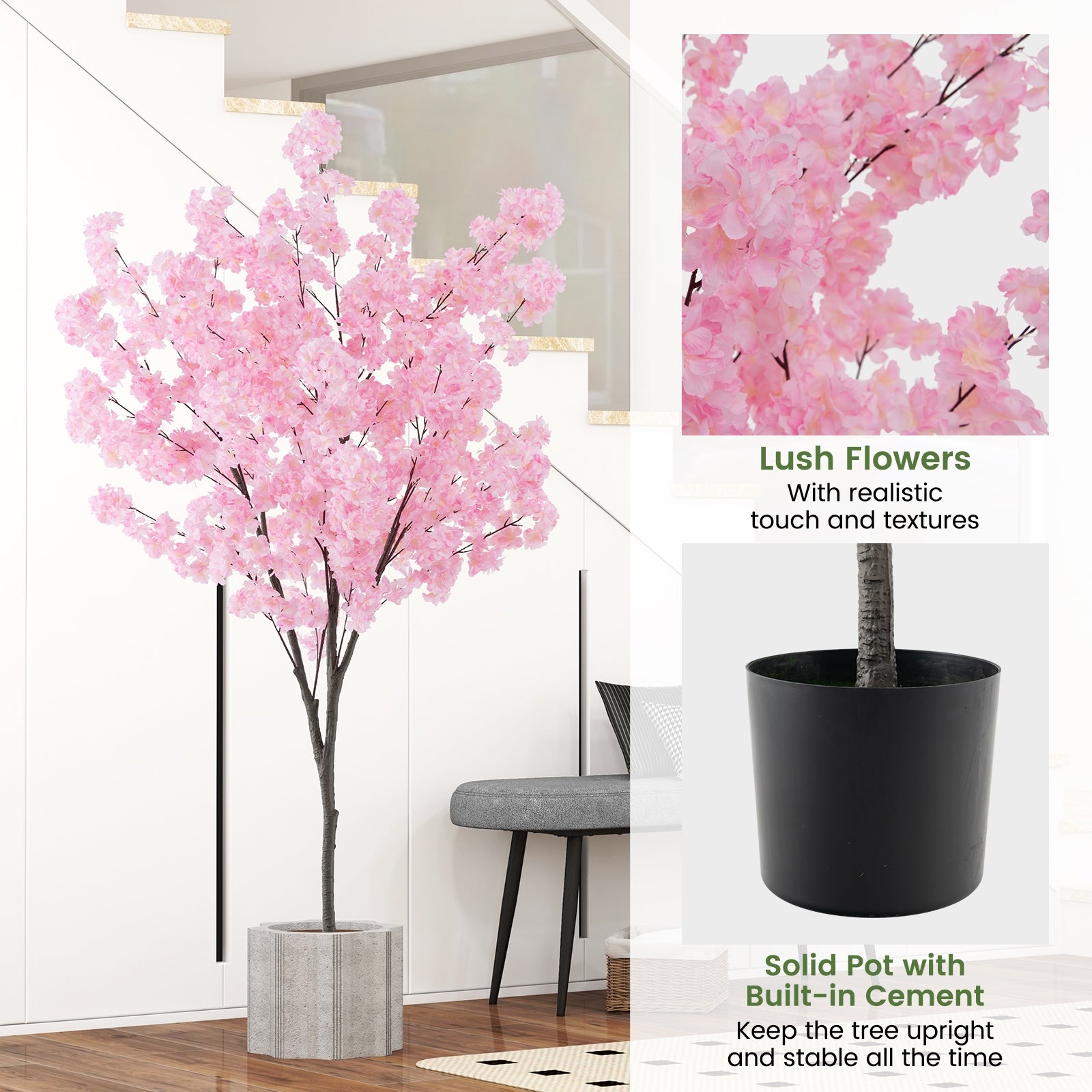 6.5 FT Tall Artificial Cherry Blossom Tree with 900 Pink Flowers, Pink Faux Plants at Gallery Canada