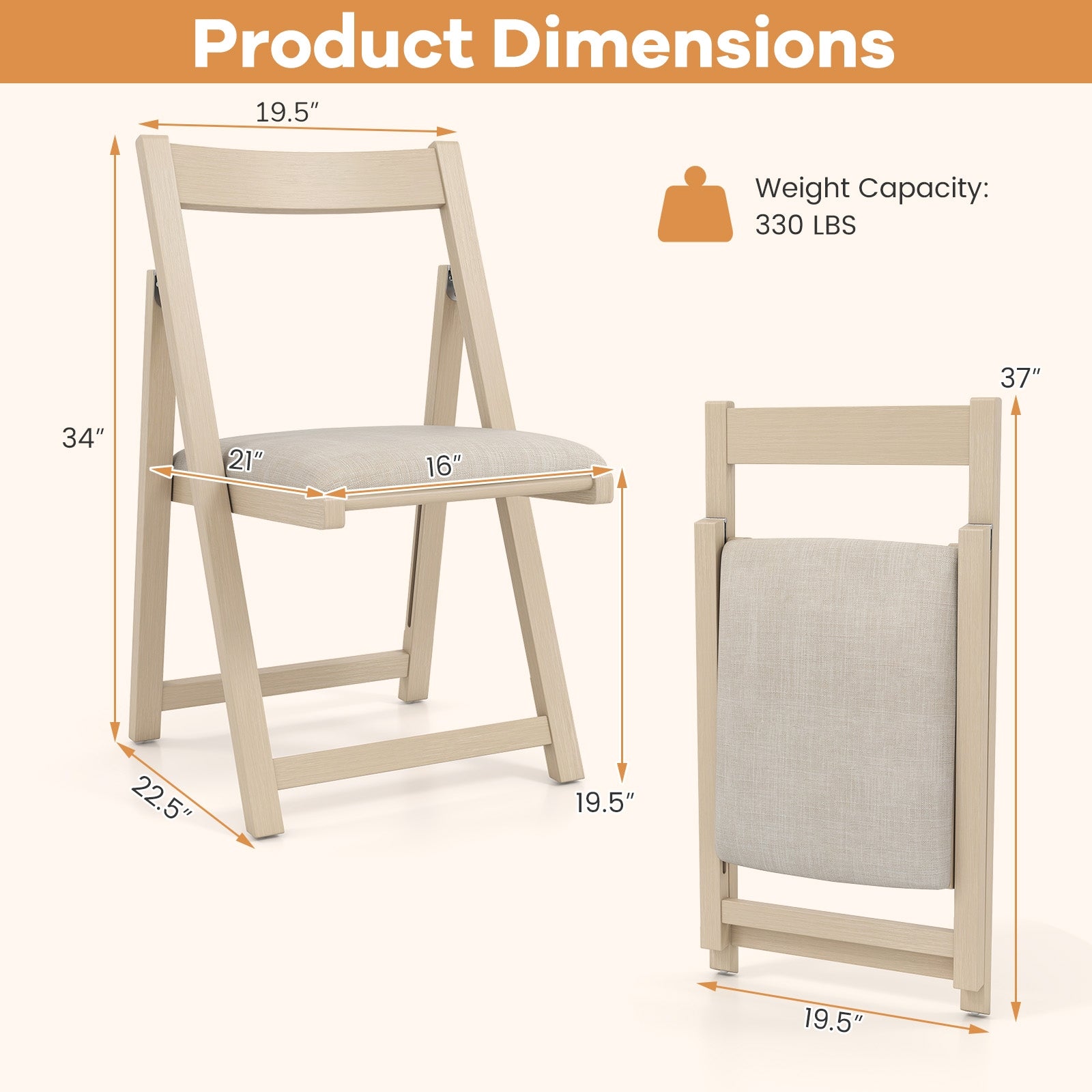 Folding Upholstered Dining Chair Set of 4 with Curved Backrest, Beige Dining Chairs at Gallery Canada