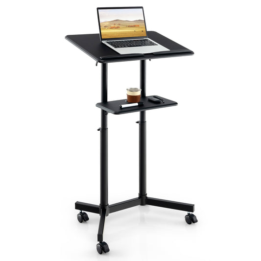 Mobile Lectern Podium, Height Adjustable Rolling Laptop Cart, Black Laptop Tables & Printer Stands Black at Gallery Canada