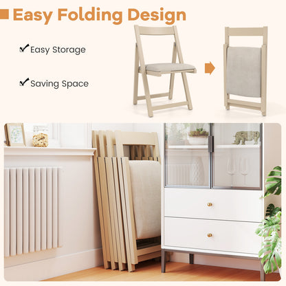 Folding Upholstered Dining Chair Set of 4 with Curved Backrest, Beige Dining Chairs at Gallery Canada