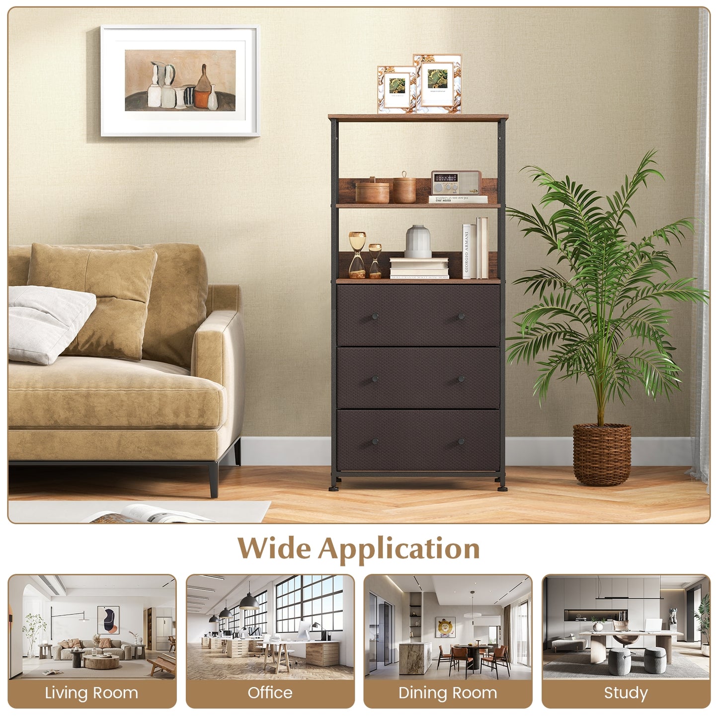 Chest of Fabric Drawer with 3 Folding Fabric Drawers and Anti-tipping Devices, Brown Cabinets & Chests at Gallery Canada