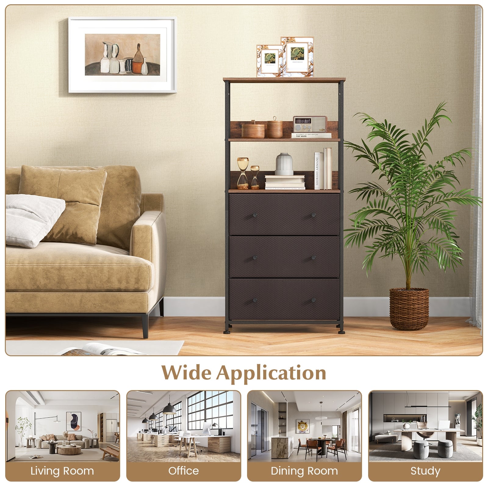 Chest of Fabric Drawer with 3 Folding Fabric Drawers and Anti-tipping Devices, Brown Cabinets & Chests at Gallery Canada