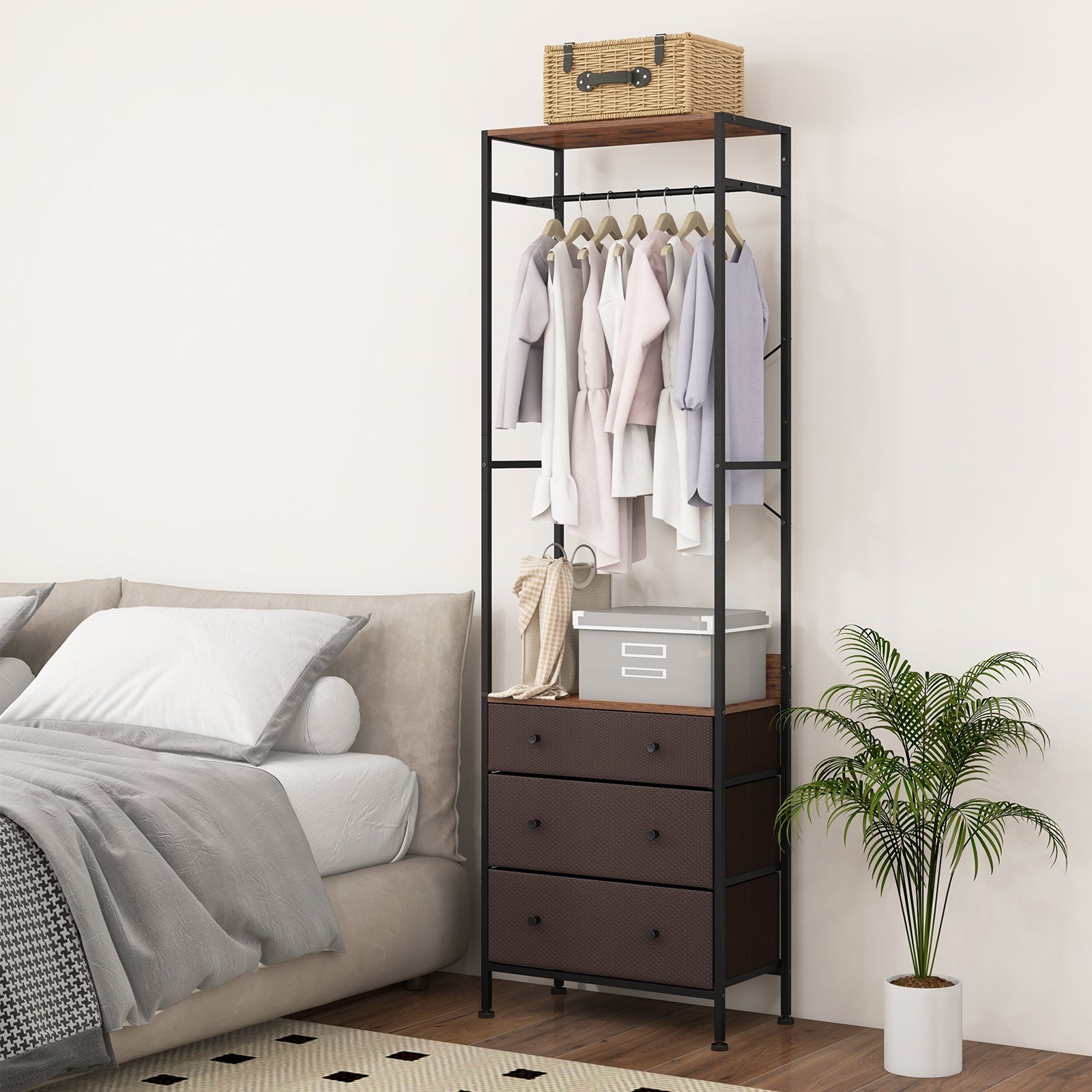 Freestanding Closet Organizer with 3-position Hanging Rod and Storage Shelves, Brown Cabinets & Chests at Gallery Canada