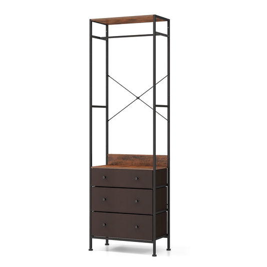 Freestanding Closet Organizer, 3-Position Hanging Rod, Storage Shelves, Brown Cabinets & Chests Brown at Gallery Canada