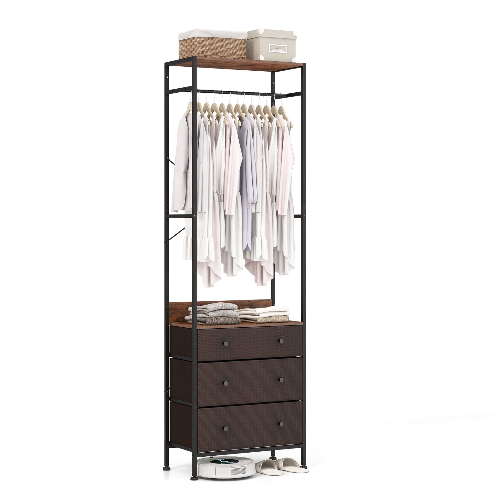 Freestanding Closet Organizer with 3-position Hanging Rod and Storage Shelves, Brown Cabinets & Chests at Gallery Canada