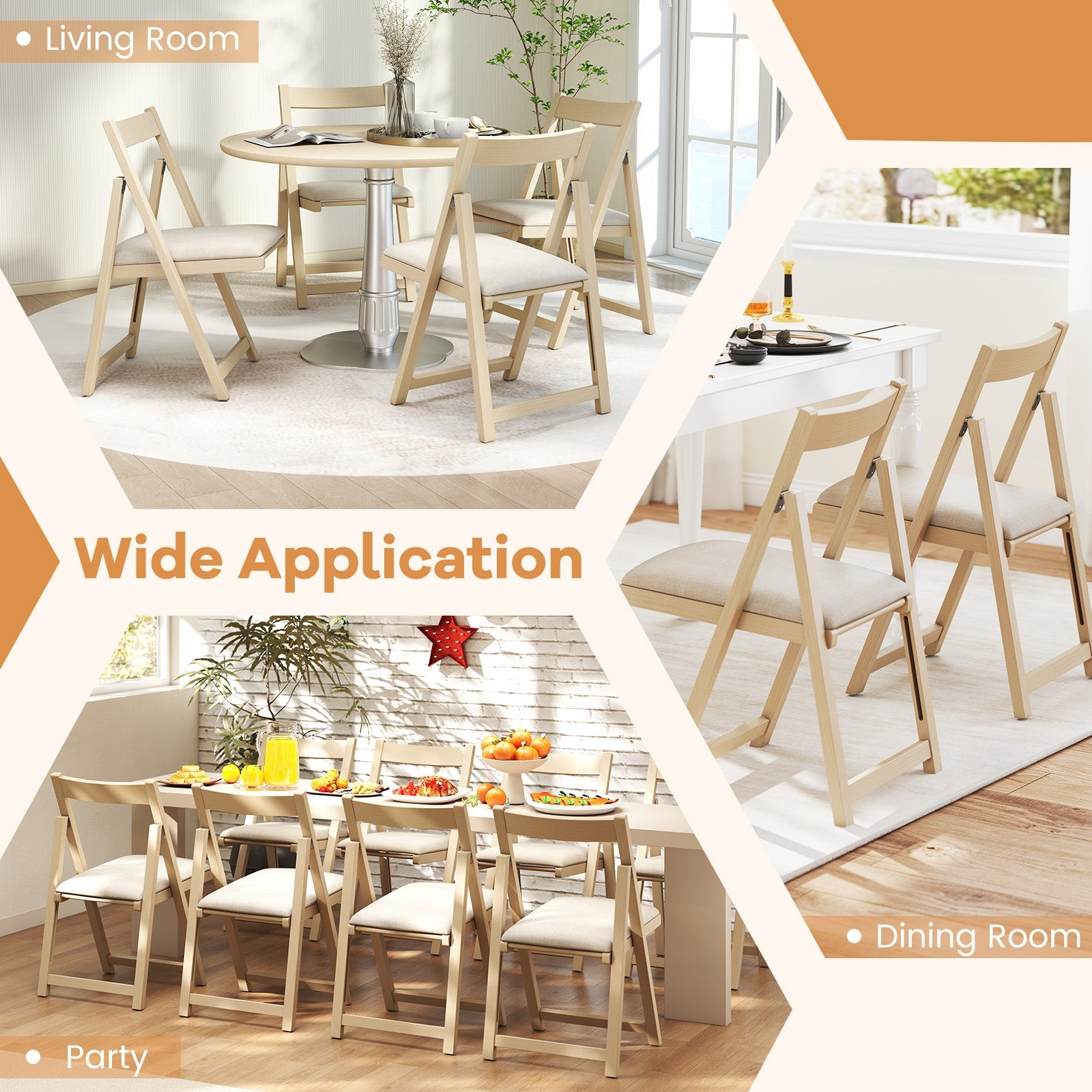 Folding Upholstered Dining Chair Set of 4 with Curved Backrest, Beige Dining Chairs at Gallery Canada