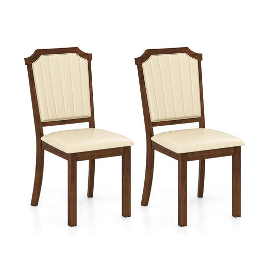 Dining Chair Set of 2 with PU Leather and Rubber Wood Frame, Brown Dining Chairs Brown at Gallery Canada