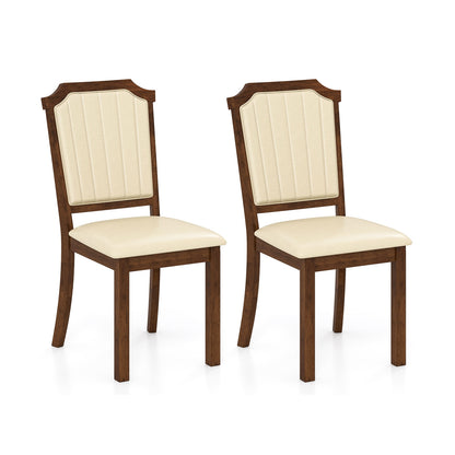 Dining Chair Set, 2 PU Leather Rubber Wood Frame, Brown