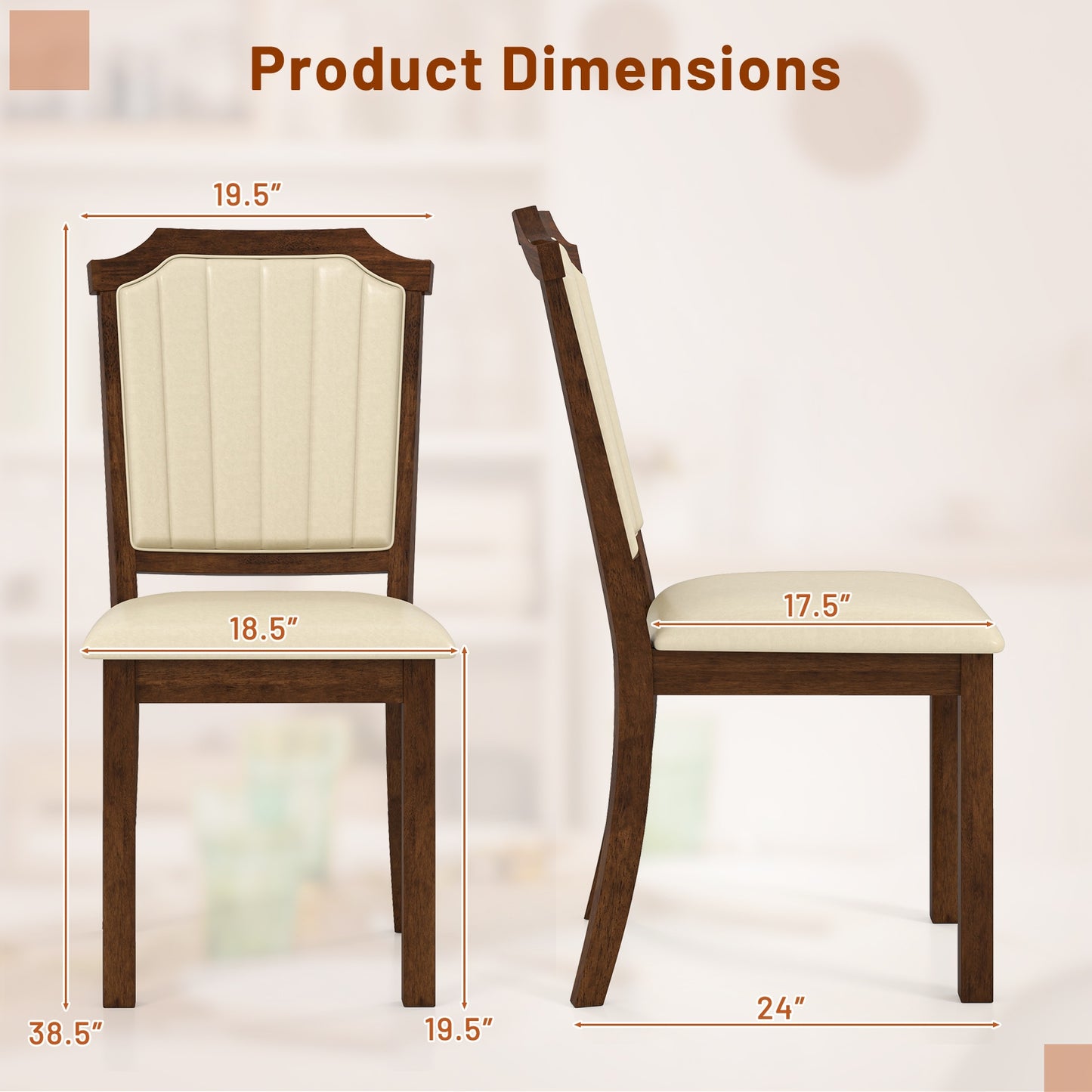 Dining Chair Set of 2 with PU Leather and Rubber Wood Frame, Brown Dining Chairs at Gallery Canada