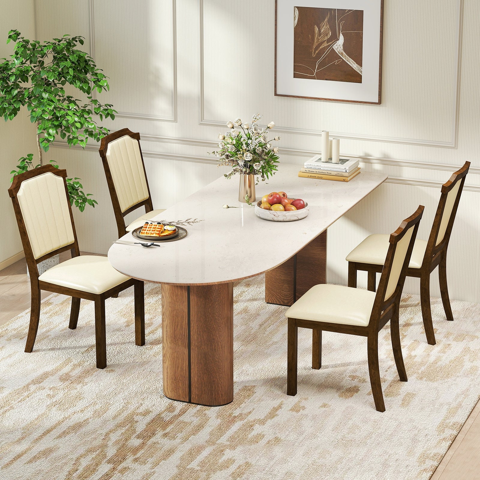 Dining Chair Set of 2 with PU Leather and Rubber Wood Frame, Brown Dining Chairs at Gallery Canada