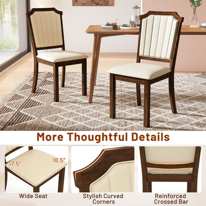 Dining Chair Set, 2 PU Leather Rubber Wood Frame, Brown