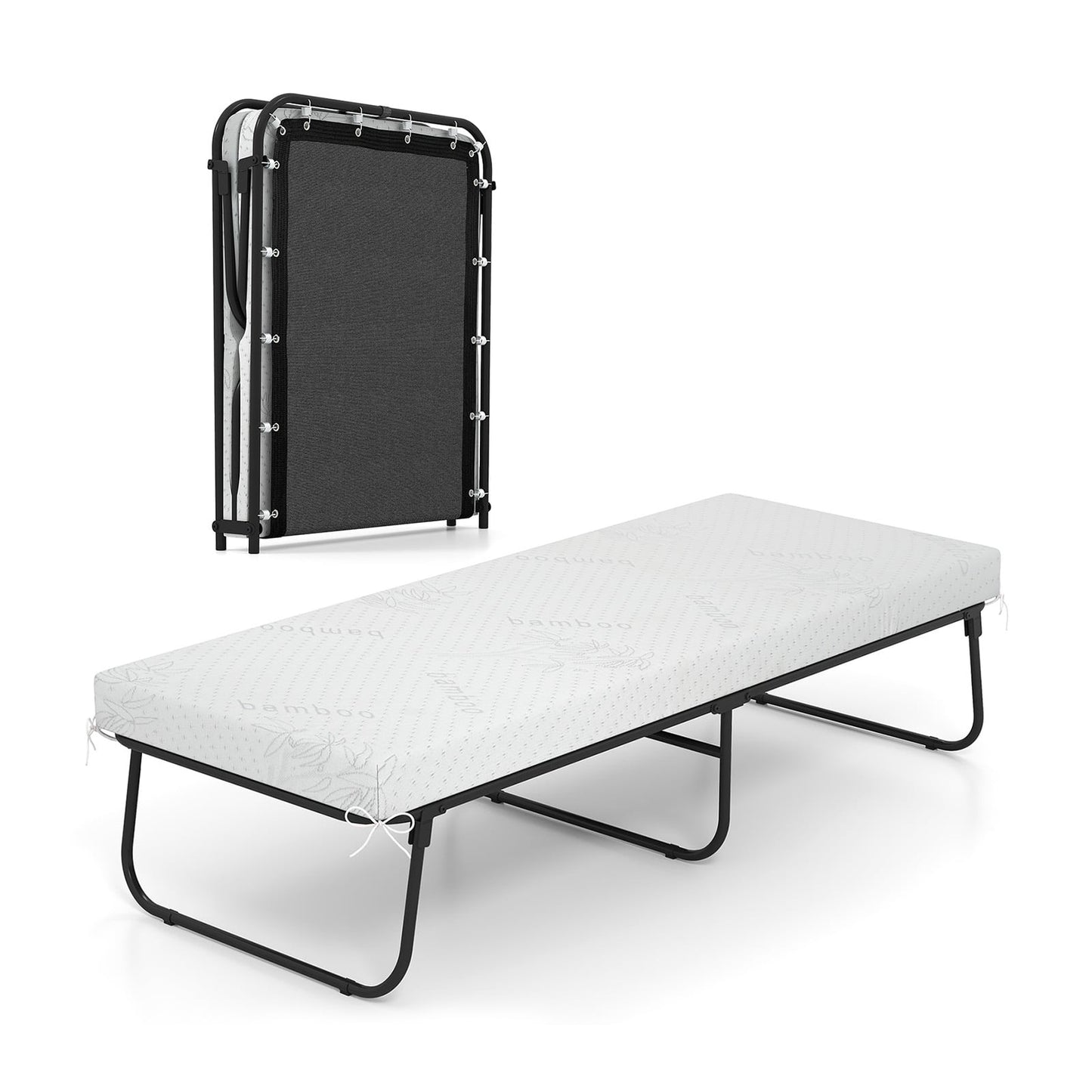 75 x 31 Inch Folding Bed With Mattress, Memory Foam, White Folding Beds White at Gallery Canada
