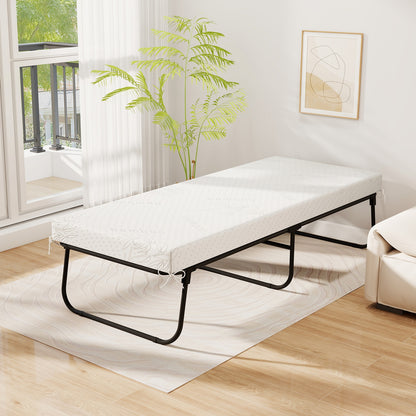75 x 31 Inch Folding Bed with Mattress Cot Size with Memory Foam, White Folding Beds at Gallery Canada