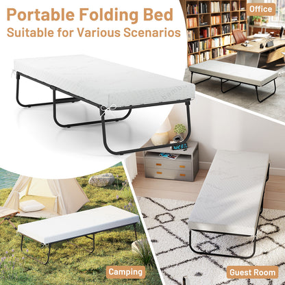 75 x 31 Inch Folding Bed with Mattress Cot Size with Memory Foam, White Folding Beds at Gallery Canada